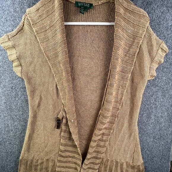 Lauren Ralph Lauren SILK HEMP Women’s Sweater Gold Large Open Sleeveless Knit - Picture 1 of 16
